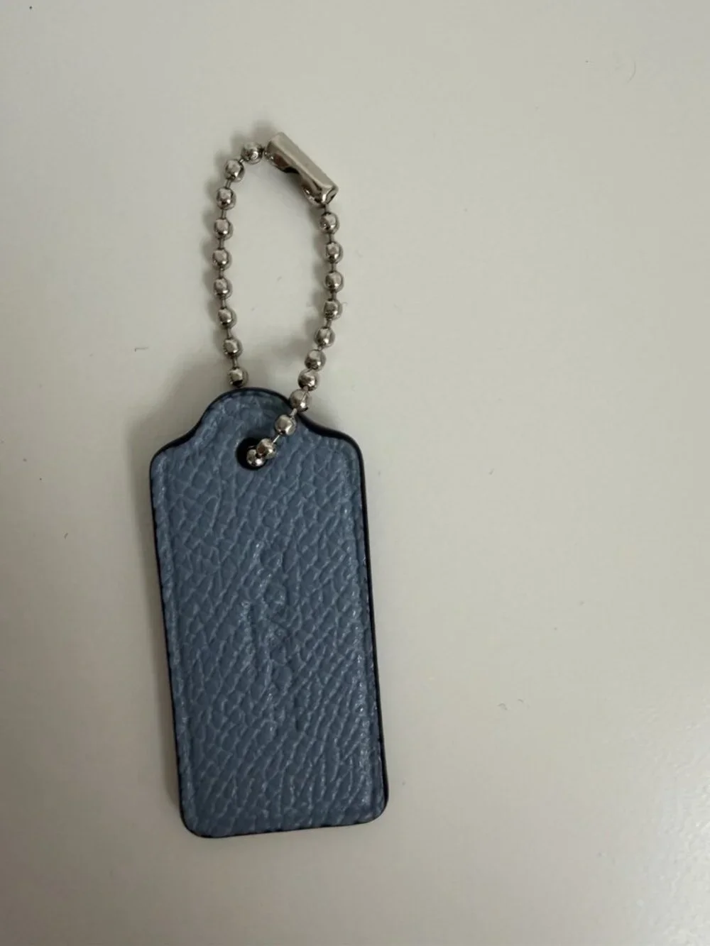 COACH Hang Tag Fob Bag Charm Ice Blue Black Leather, Silver Ball Chain